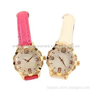Jewelry Watch with Genuine Leather Band, OEM and ODM are Welcome, Samples are Available